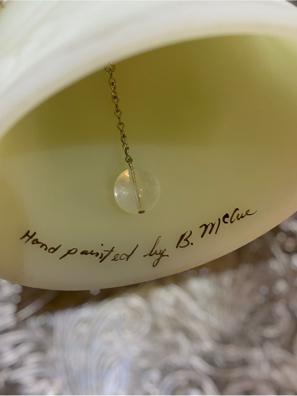Vintage Fenton Uranium Artist Signed Bell Custard Art Glass Floral Medallion - Picture 4 of 7